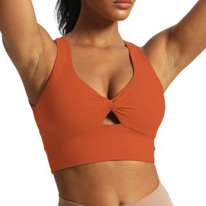 imageAoxjox Womens Workout Sports Bras Twist Front Fitness Padded Training Gym Bra Yoga Crop Lola Tank TopEarthy Brown
