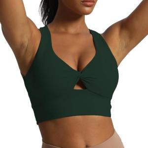 imageAoxjox Womens Workout Sports Bras Twist Front Fitness Padded Training Gym Bra Yoga Crop Lola Tank TopForest Green