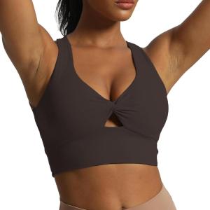 imageAoxjox Womens Workout Sports Bras Twist Front Fitness Padded Training Gym Bra Yoga Crop Lola Tank TopMulch