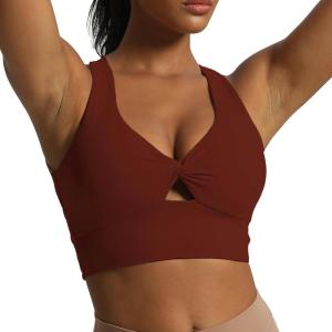 imageAoxjox Womens Workout Sports Bras Twist Front Fitness Padded Training Gym Bra Yoga Crop Lola Tank TopRum Raisin