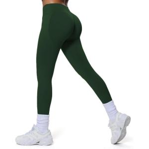 imageWomens Impact Seamless Workout Leggings Hidden Scrunch Butt Lifting Low Waist Yoga Pants 26quotDark Green