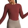 imageAoxjox Long Sleeve TShirt for Women GEO Seamlines Padded Curve Longline Workout Crop TopBurgundy