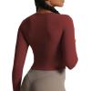 imageAoxjox Long Sleeve TShirt for Women GEO Seamlines Padded Curve Longline Workout Crop TopBurgundy