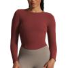 imageAoxjox Long Sleeve TShirt for Women GEO Seamlines Padded Curve Longline Workout Crop TopBurgundy