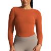 imageAoxjox Long Sleeve TShirt for Women GEO Seamlines Padded Curve Longline Workout Crop TopEarthy Brown