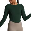 imageAoxjox Long Sleeve TShirt for Women GEO Seamlines Padded Curve Longline Workout Crop TopForest Green