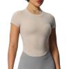 imageAoxjox Womens Short Sleeve TShirts GEO Baby Tee Workout Gym Yoga Crop TopMink