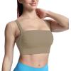 imageAoxjox Womens Workout High Impact Sports Bras Fitness Square Neck Balcony Open Back Bra Yoga Crop TankTaupe