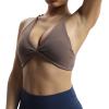 imageAoxjox Womens Workout Sports Bras Fitness Veronica Cross Back Low Impact Twist Bra Yoga Crop TankFudge Coffee