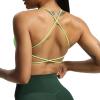 imageAoxjox Womens Workout Sports Bras Fitness Veronica Cross Back Low Impact Twist Bra Yoga Crop TankParadise Green