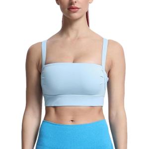 imageAoxjox Womens Workout High Impact Sports Bras Fitness Square Neck Balcony Open Back Bra Yoga Crop TankAiry Blue
