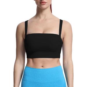 imageAoxjox Womens Workout High Impact Sports Bras Fitness Square Neck Balcony Open Back Bra Yoga Crop TankBlack