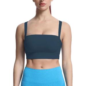 imageAoxjox Womens Workout High Impact Sports Bras Fitness Square Neck Balcony Open Back Bra Yoga Crop TankBlueberry