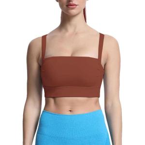 imageAoxjox Womens Workout High Impact Sports Bras Fitness Square Neck Balcony Open Back Bra Yoga Crop TankCherry Mahogany