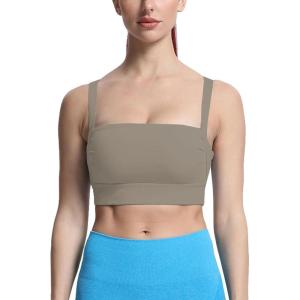 imageAoxjox Womens Workout High Impact Sports Bras Fitness Square Neck Balcony Open Back Bra Yoga Crop TankDriftwood