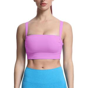 imageAoxjox Womens Workout High Impact Sports Bras Fitness Square Neck Balcony Open Back Bra Yoga Crop TankLilac Purple