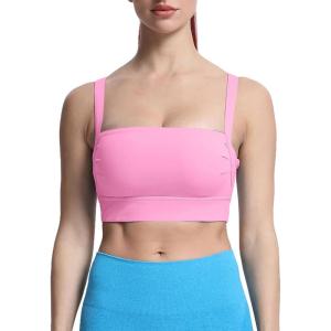 imageAoxjox Womens Workout High Impact Sports Bras Fitness Square Neck Balcony Open Back Bra Yoga Crop TankPrism Pink
