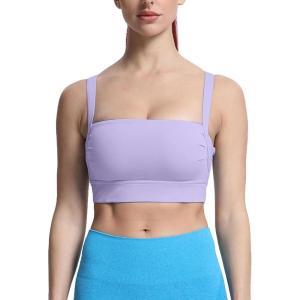 imageAoxjox Womens Workout High Impact Sports Bras Fitness Square Neck Balcony Open Back Bra Yoga Crop TankPurple Heather