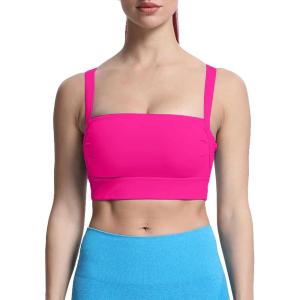imageAoxjox Womens Workout High Impact Sports Bras Fitness Square Neck Balcony Open Back Bra Yoga Crop TankRose Red