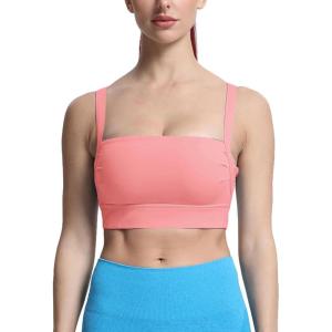 imageAoxjox Womens Workout High Impact Sports Bras Fitness Square Neck Balcony Open Back Bra Yoga Crop TankSalmon Rose