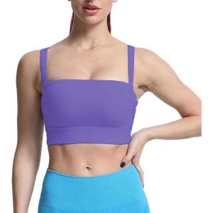 imageAoxjox Womens Workout High Impact Sports Bras Fitness Square Neck Balcony Open Back Bra Yoga Crop TankViolet