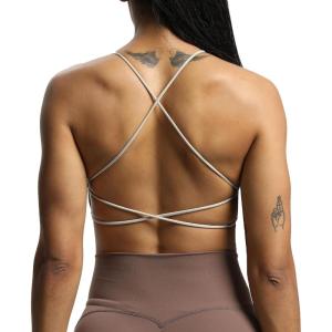 imageAoxjox Womens Workout Sports Bras Fitness Veronica Cross Back Low Impact Twist Bra Yoga Crop TankMink