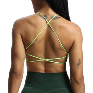 imageAoxjox Womens Workout Sports Bras Fitness Veronica Cross Back Low Impact Twist Bra Yoga Crop TankParadise Green