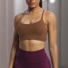 imageAoxjox Womens Workout Sports Bras Fitness Julie Crossback Thin Straps Low Impact Bra Yoga Crop TankDandelion Brown