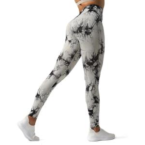 imageAoxjox Seamless Scrunch Legging for Women Asset Tummy Control Workout Gym Fitness Sport Active Yoga PantsA Tiedye Black