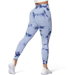 imageAoxjox Seamless Scrunch Legging for Women Asset Tummy Control Workout Gym Fitness Sport Active Yoga PantsA Tiedye Light Blue