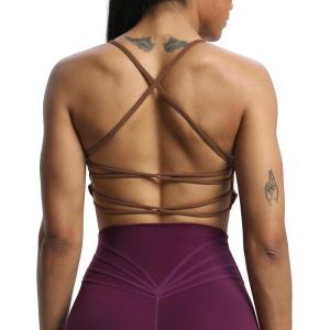 imageAoxjox Womens Workout Sports Bras Fitness Julie Crossback Thin Straps Low Impact Bra Yoga Crop TankDandelion Brown