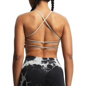 imageAoxjox Womens Workout Sports Bras Fitness Julie Crossback Thin Straps Low Impact Bra Yoga Crop TankMink