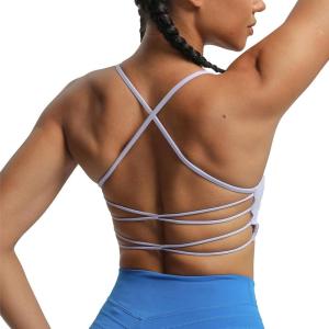 imageAoxjox Womens Workout Sports Bras Fitness Julie Crossback Thin Straps Low Impact Bra Yoga Crop TankPurple Heather