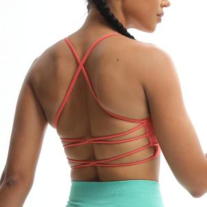 imageAoxjox Womens Workout Sports Bras Fitness Julie Crossback Thin Straps Low Impact Bra Yoga Crop TankSpiced Coral