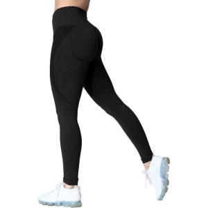 imageAoxjox Workout Seamless Leggings for Women Smile Contour High Waisted Athletic Yoga Pants Tights 26quotA Black Marl Not Squat Proof