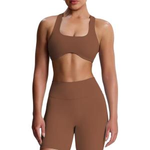 imageAoxjox Womens Workout Sports Bras Fitness Define Sculpt Racerback Bra Yoga Crop TankDandelion Brown