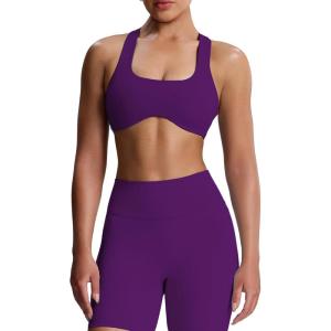 imageAoxjox Womens Workout Sports Bras Fitness Define Sculpt Racerback Bra Yoga Crop TankDark Purple