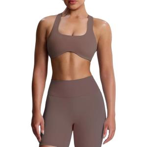 imageAoxjox Womens Workout Sports Bras Fitness Define Sculpt Racerback Bra Yoga Crop TankFudge Coffee