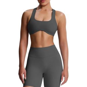 imageAoxjox Womens Workout Sports Bras Fitness Define Sculpt Racerback Bra Yoga Crop TankIron Grey