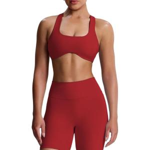 imageAoxjox Womens Workout Sports Bras Fitness Define Sculpt Racerback Bra Yoga Crop TankRumba Red
