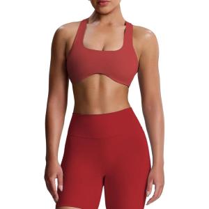 imageAoxjox Womens Workout Sports Bras Fitness Define Sculpt Racerback Bra Yoga Crop TankRust Red