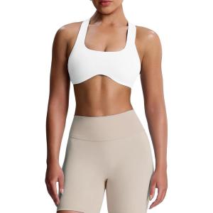 imageAoxjox Womens Workout Sports Bras Fitness Define Sculpt Racerback Bra Yoga Crop TankWhite