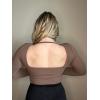 imageAoxjox Long Sleeve Crop Tops for Women Square Hollow Back Workout Cropped T Shirt TopFudge Coffee