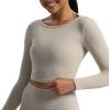 imageAoxjox Long Sleeve Crop Tops for Women Square Hollow Back Workout Cropped T Shirt TopMink