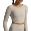 imageAoxjox Long Sleeve Crop Tops for Women Square Hollow Back Workout Cropped T Shirt TopMink