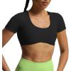 imageAoxjox Short Sleeve Crop Tops for Women Define Sculpt Workout Cropped T Shirt TopBlack