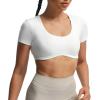 imageAoxjox Short Sleeve Crop Tops for Women Define Sculpt Workout Cropped T Shirt TopWhite