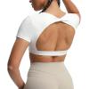 imageAoxjox Short Sleeve Crop Tops for Women Define Sculpt Workout Cropped T Shirt TopWhite