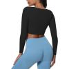 imageAoxjox Vivie Long Sleeve Crop Tops for Women Square Neck Hem Layers Workout Cropped T Shirt TopBlack
