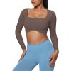 imageAoxjox Vivie Long Sleeve Crop Tops for Women Square Neck Hem Layers Workout Cropped T Shirt TopFudge Coffee